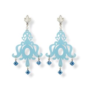 Orecchini in plexiglass celeste, Cristallo Swarovski ed argento 925