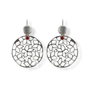 Orecchini in argento 925 satinato taglio laser e cristallo arancio