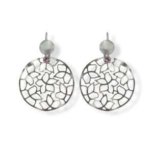 Orecchini in argento 925 satinato taglio laser e cristallo rosa