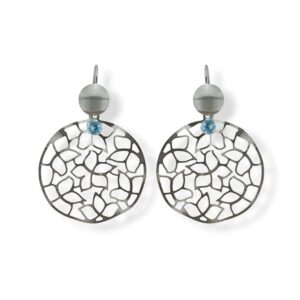 Orecchini in argento 925 satinato taglio laser e cristallo celeste
