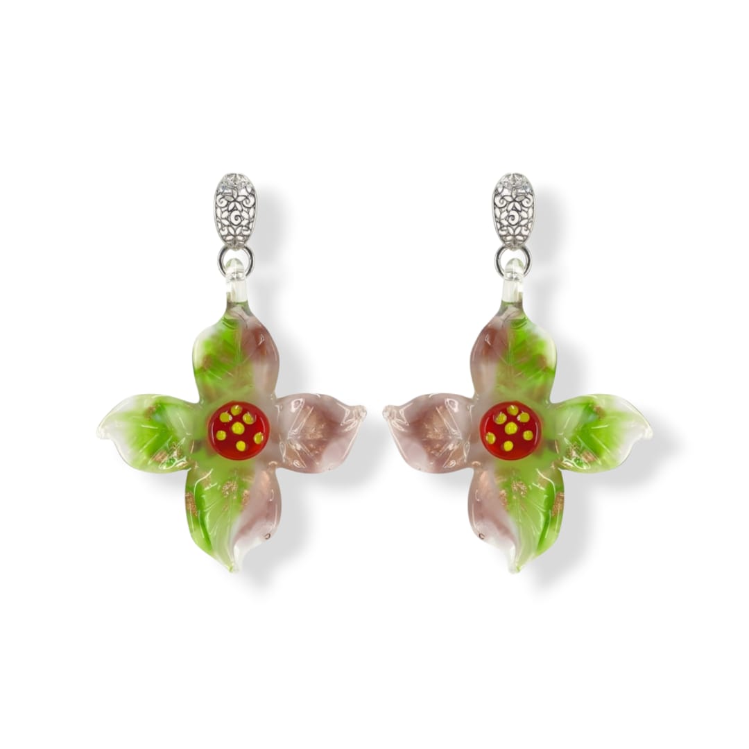 Orecchini in vetro multicolore e argento 925