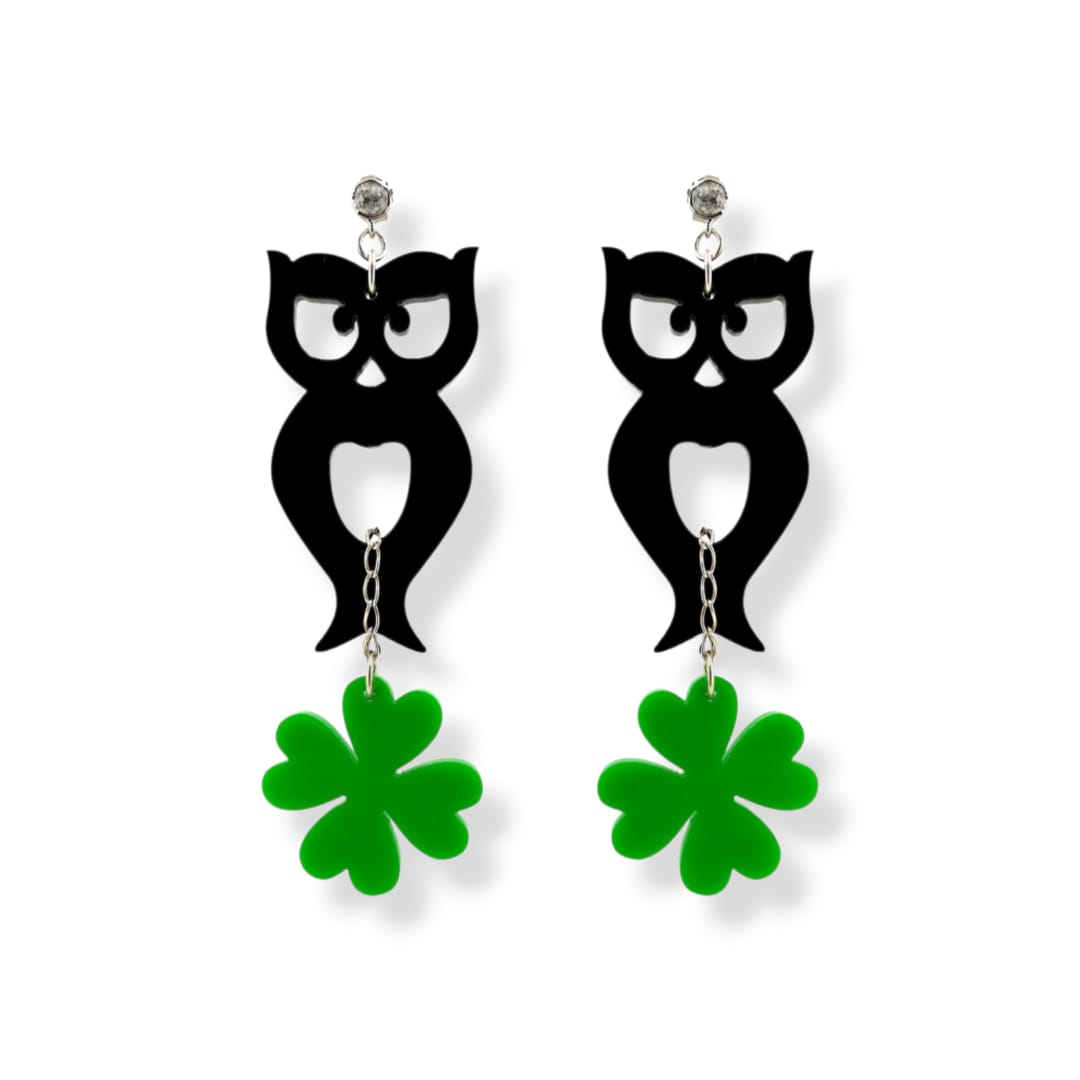 Orecchini in plexiglass nero e verde e argento 925