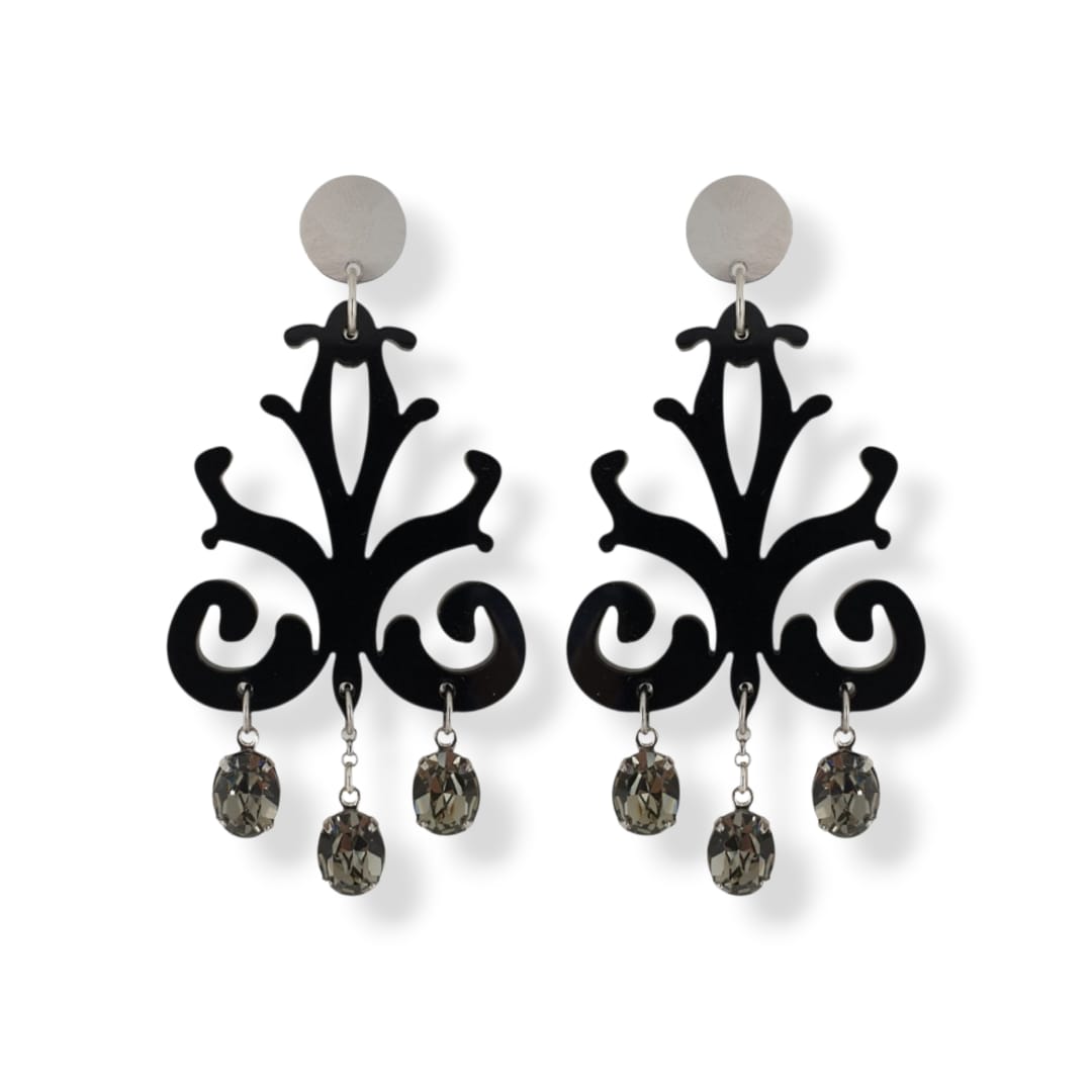 Orecchini in plexiglass nero, Cristallo Swarovski e argento 925