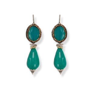 Orecchini in giada verde acqua, cubic zirconia e argento 925