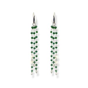 Orecchini con cristallini verde bottiglia, perle di acqua dolce e argento 925