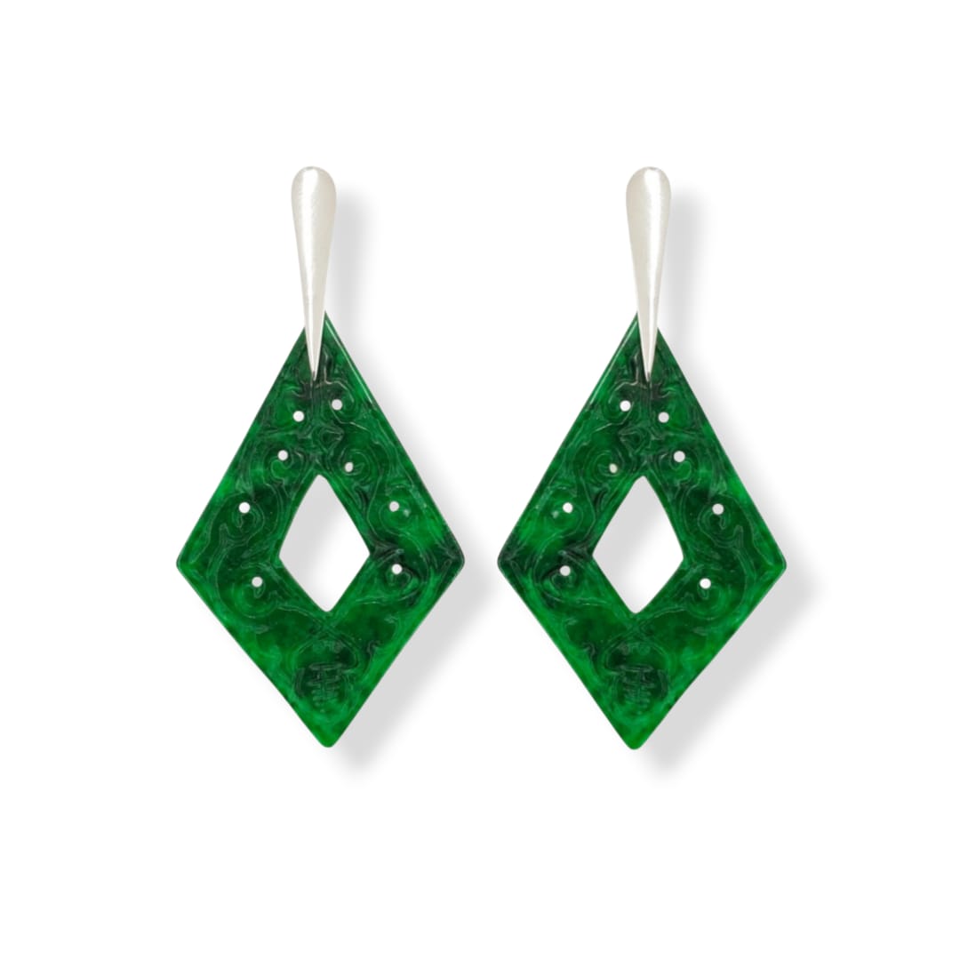Orecchini con rombo di giada verde e argento 925
