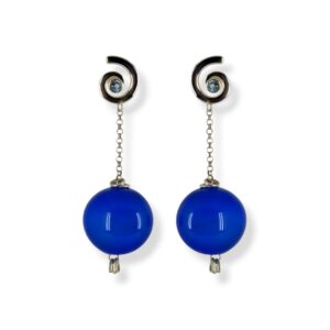Orecchini con sfera di vetro soffiato azzurro e argento 925