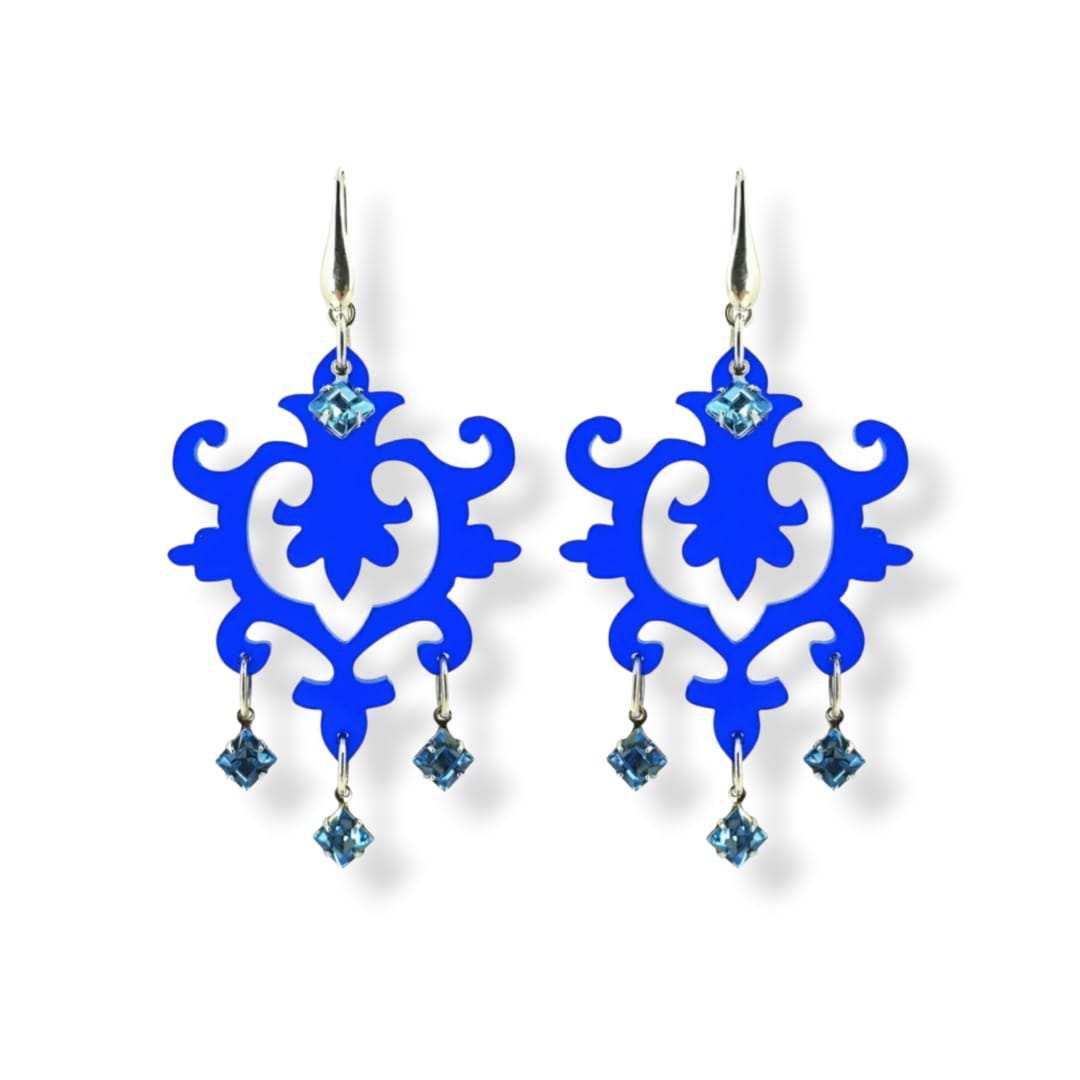 Orecchini in plexiglass azzurro, Cristallo Swarovski e argento 925