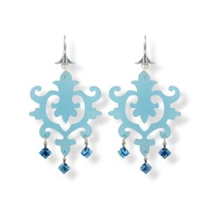 Orecchini in plexiglass celeste, Cristallo Swarovski e argento 925