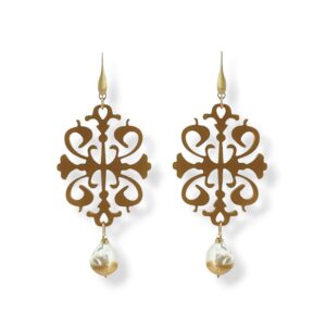 Orecchini in plexiglass oro, perla barocca e argento 925 dorato