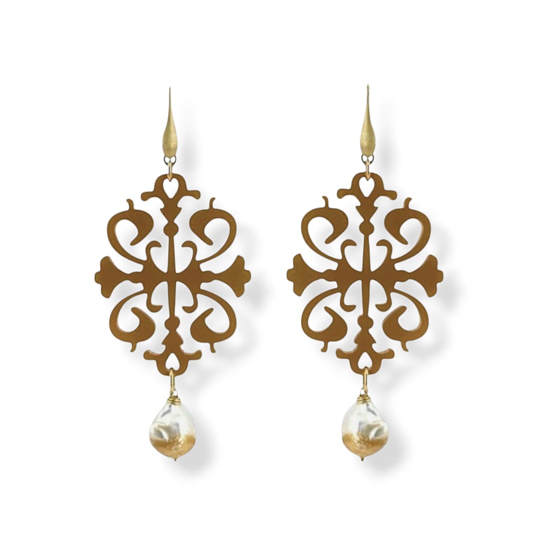 Orecchini in plexiglass oro, perla barocca e argento 925 dorato