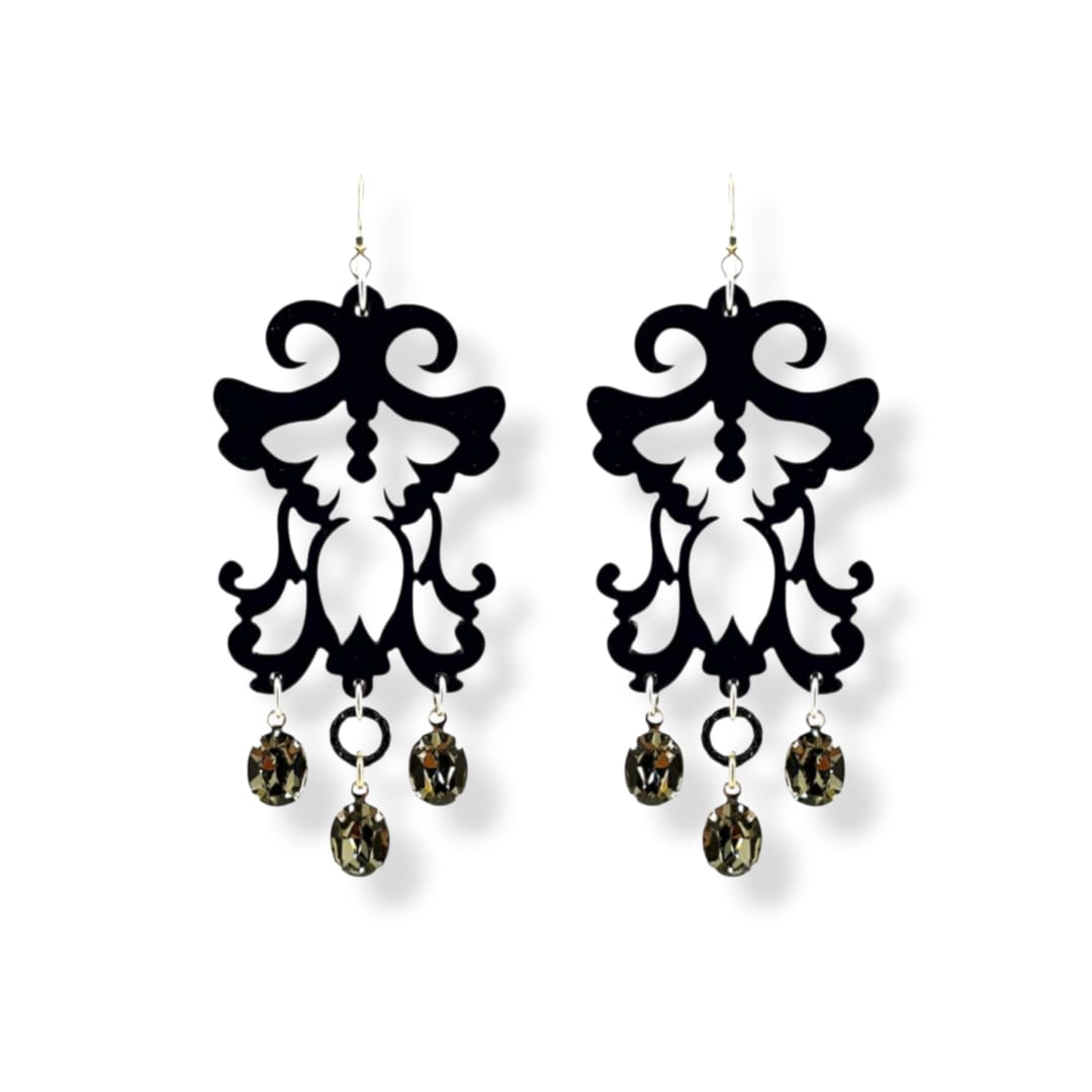 Orecchini in plexiglass nero, Cristallo Swarovski e argento 925