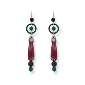 Orecchini con goccia di giada color rubino, agata verde, onice, ametista e argento 925
