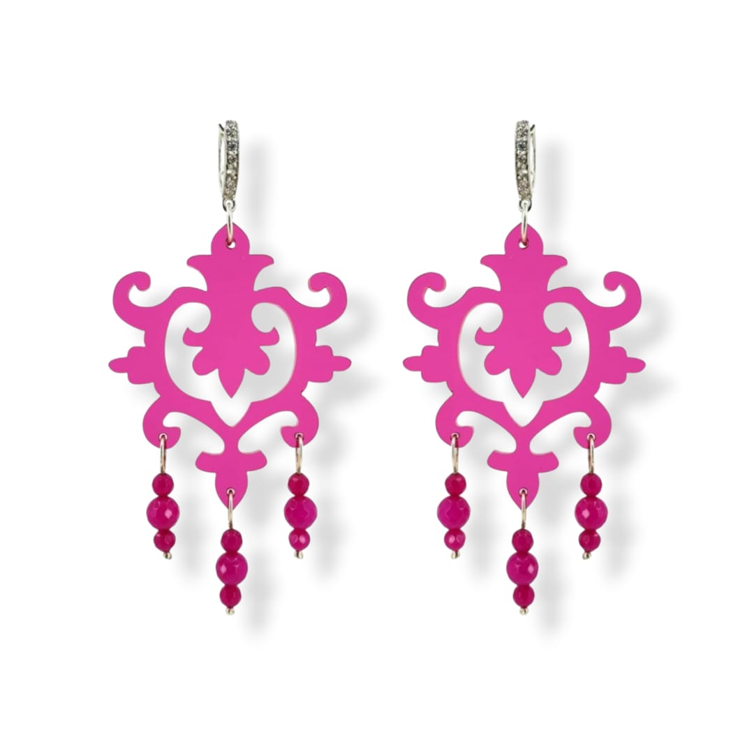 Orecchini in plexiglass fuxia, agata e argento 925
