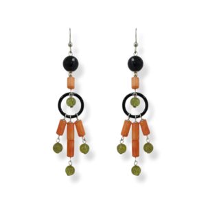 Orecchini in corallo bambù, peridoto, onice e argento 925