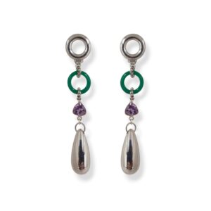 Orecchini con goccia in argento, cerchio di agata verde, ametista triangolare e argento 925