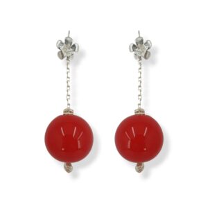 Orecchini con sfera in vetro soffiato rosso e argento 925