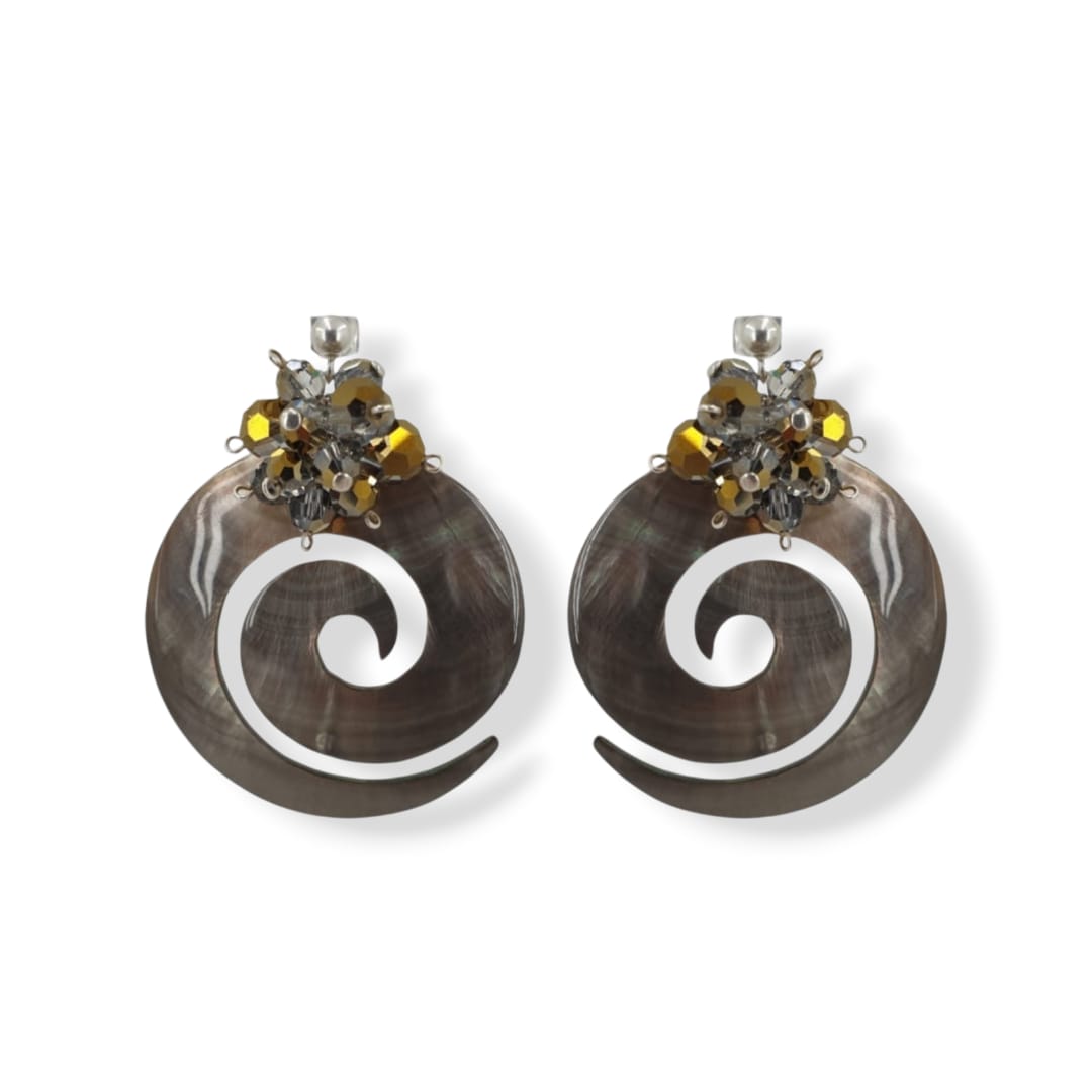 Orecchini con spirale in madreperla sfumata, Cristallo Swarovski bicolore e argento 925