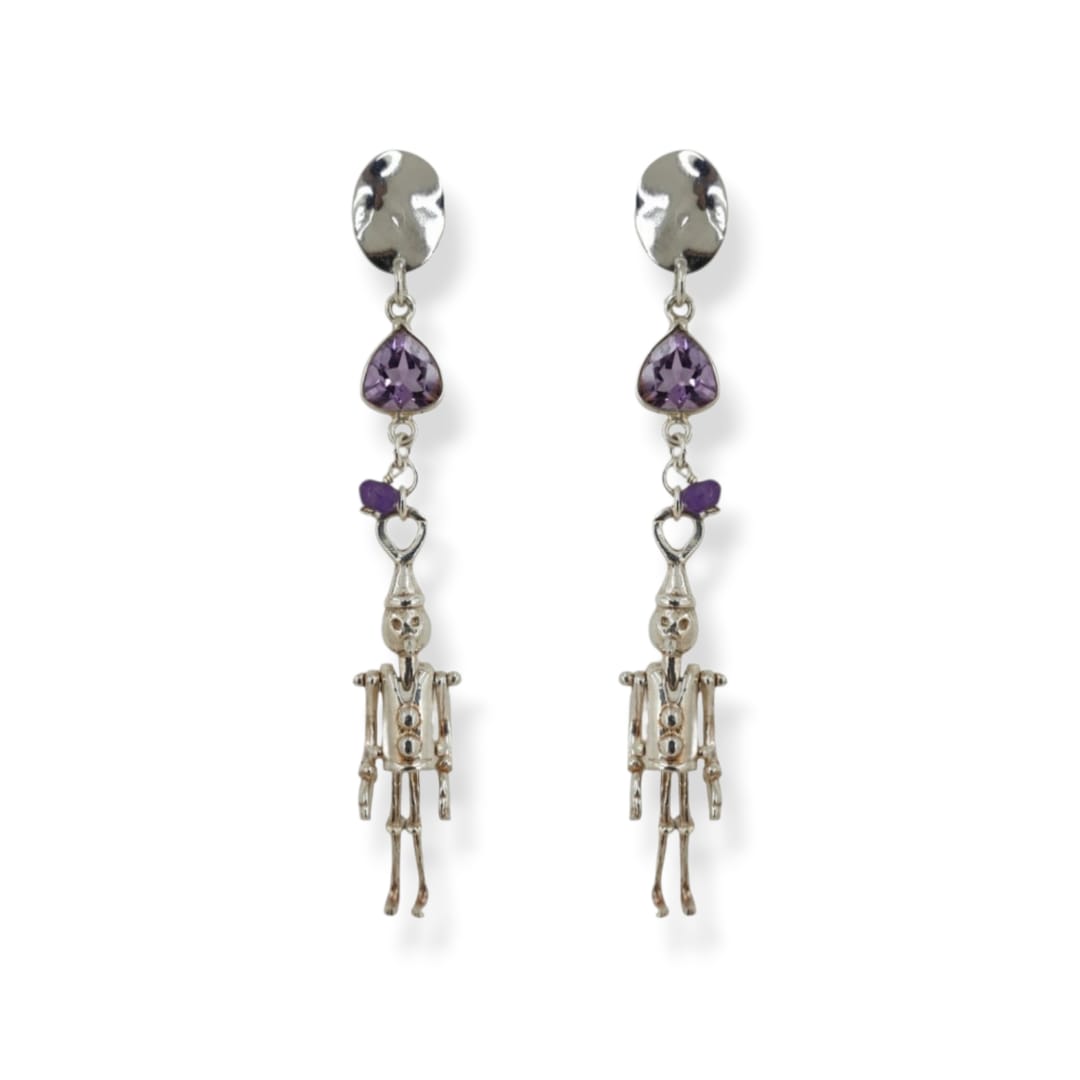 Orecchini con Pinocchietto snodabile in argento, ametista e argento 925