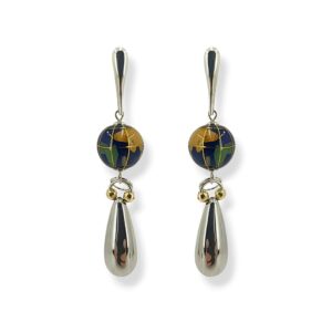 Orecchini con goccia in argento 925 lucido, globo terrestre smaltato e argento 925