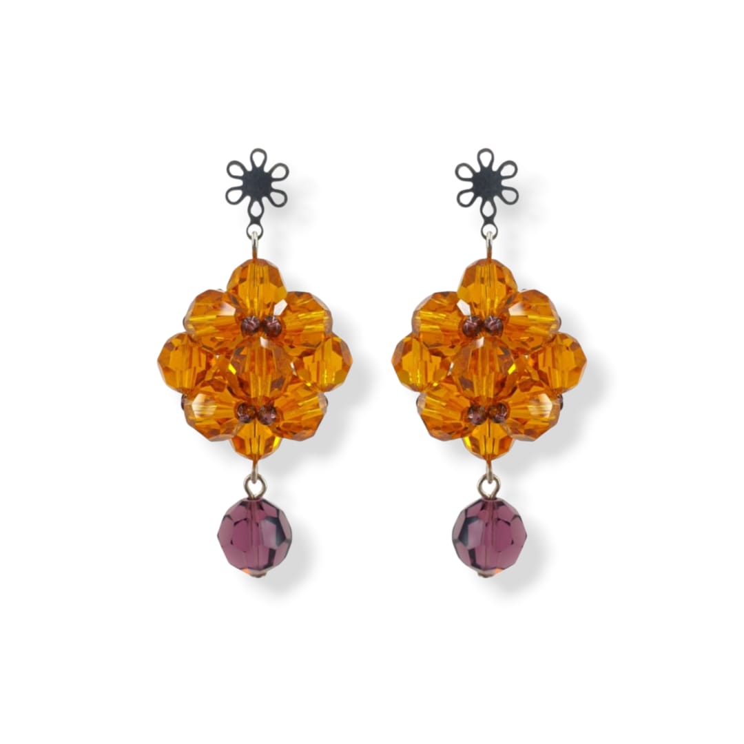 Orecchini con Cristallo Swarovski giallo carico e viola e argento 925