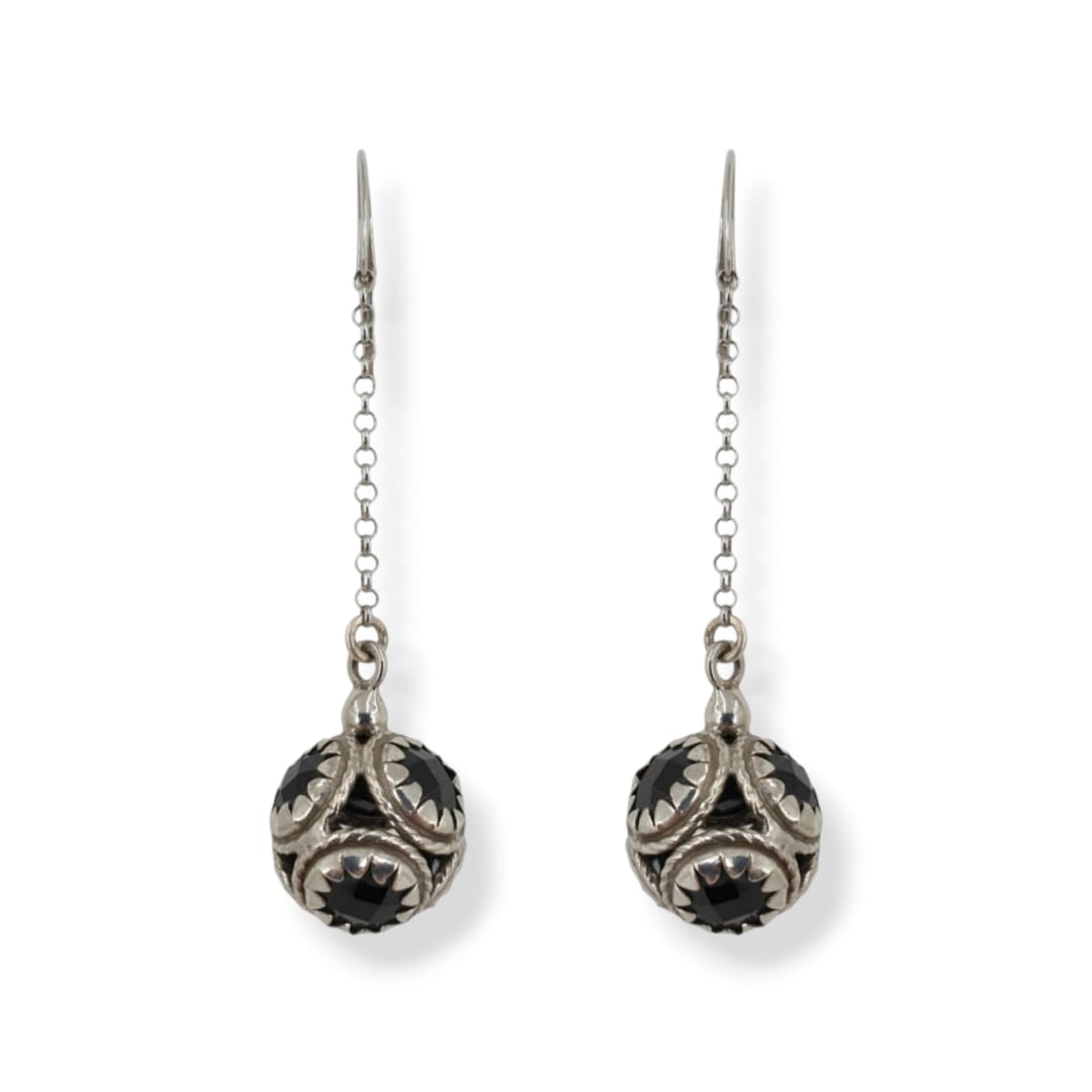 Orecchini con sfera-lampioncino in argento e quarzo blu e argento 925