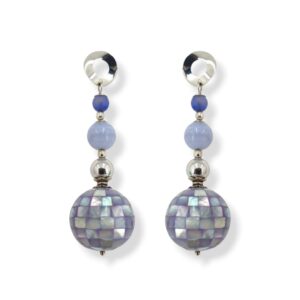 Orecchini con sfera di madreperla a mosaico, calcedonio, agata e argento 925