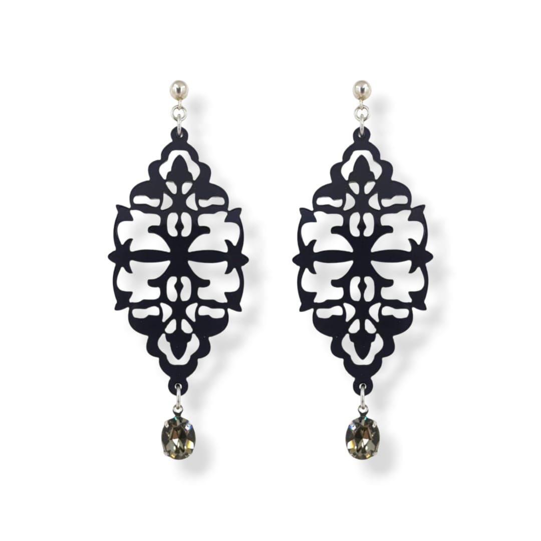 Orecchini in plexiglass nero, Cristallo Swarovski e argento 925