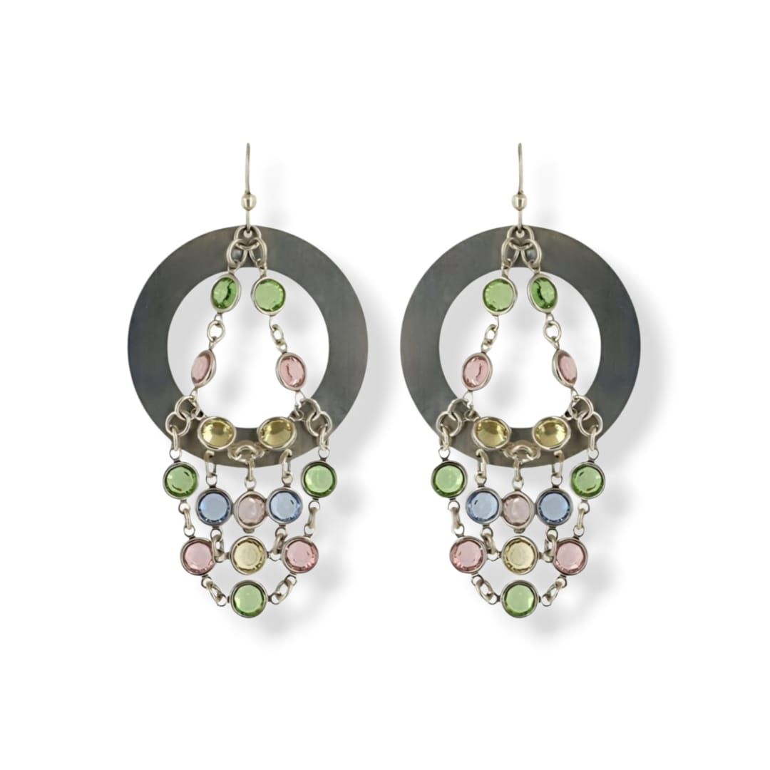 Orecchini con anello piatto in argento, Cristallo Swarovski multicolore e argento 925