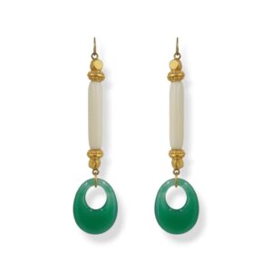 Orecchini con creola in agata verde, osso e argento 925 dorato