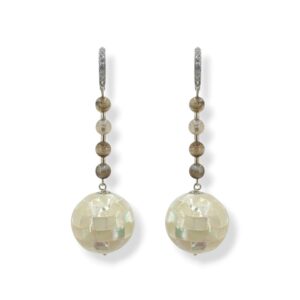 Orecchini con sfera di madreperla lavorata a mosaico, agata Botswana e argento 925