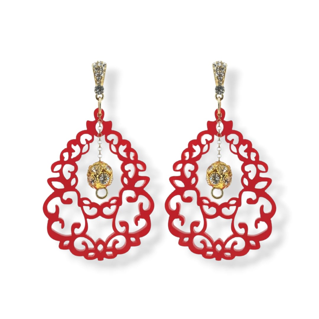 Orecchini in plexiglass rosso e argento 925 dorato