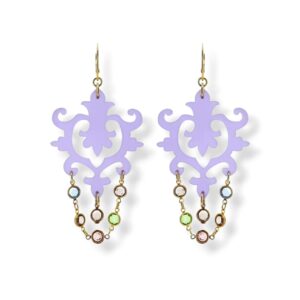 Orecchini in plexiglass lilla, Cristallo Swarovski e argento 925 dorato