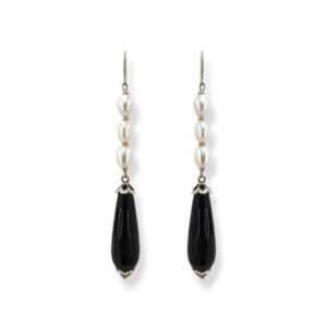 Orecchini con perle d'acqua dolce, goccia di onice sfaccettato e argento 925