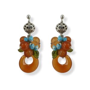 Orecchini con creola in corniola, corniola, turchese, peridoto e argento 925