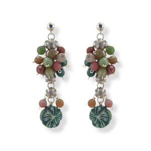 Orecchini con fiore e sferette di diaspro e argento 925