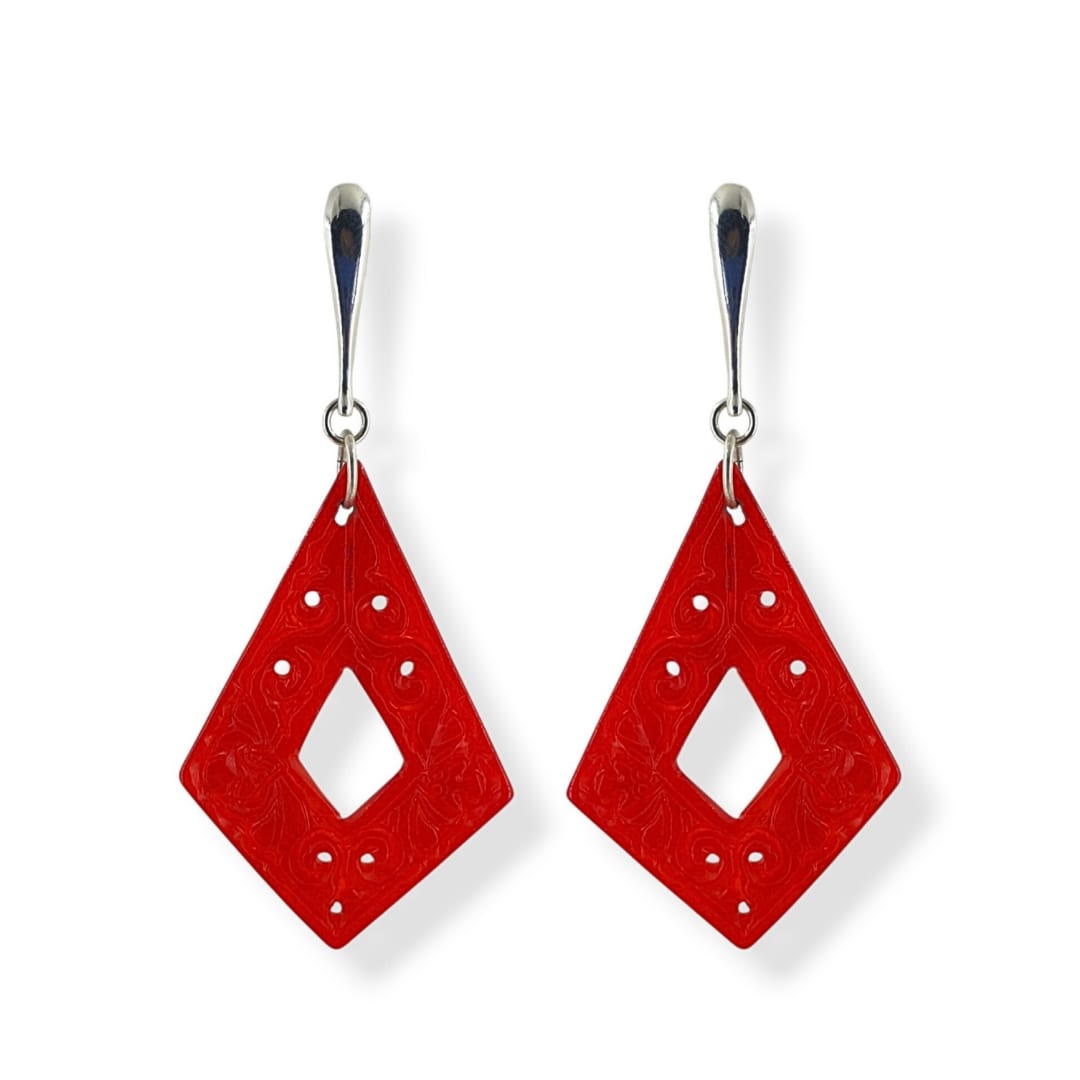 Orecchini con losanga di giada rossa e argento 925